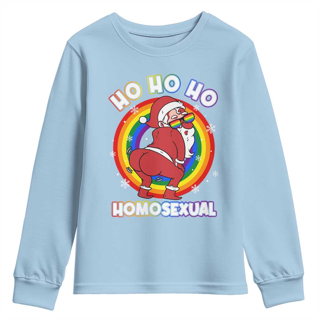 Funny Christmas LGBT Youth Sweatshirt Santa Ho Ho Ho Homosexual TS09 Light Blue Print Your Wear