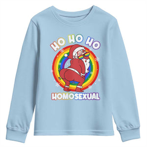 Funny Christmas LGBT Youth Sweatshirt Santa Ho Ho Ho Homosexual TS09 Light Blue Print Your Wear