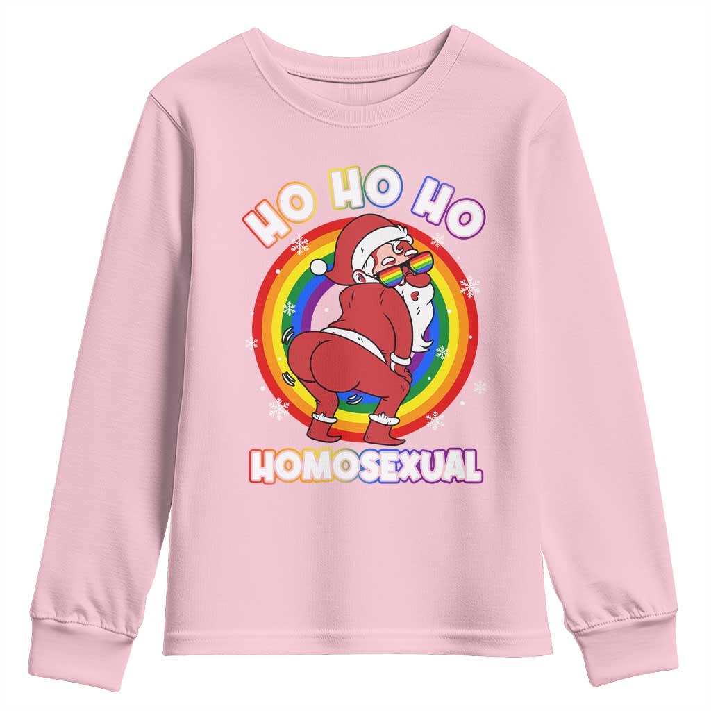 Funny Christmas LGBT Youth Sweatshirt Santa Ho Ho Ho Homosexual TS09 Light Pink Print Your Wear