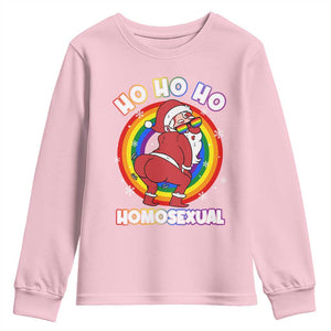 Funny Christmas LGBT Youth Sweatshirt Santa Ho Ho Ho Homosexual TS09 Light Pink Print Your Wear
