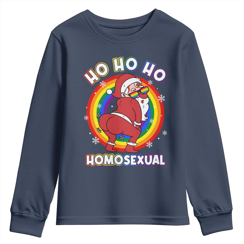 Funny Christmas LGBT Youth Sweatshirt Santa Ho Ho Ho Homosexual TS09 Navy Print Your Wear