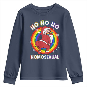 Funny Christmas LGBT Youth Sweatshirt Santa Ho Ho Ho Homosexual TS09 Navy Print Your Wear