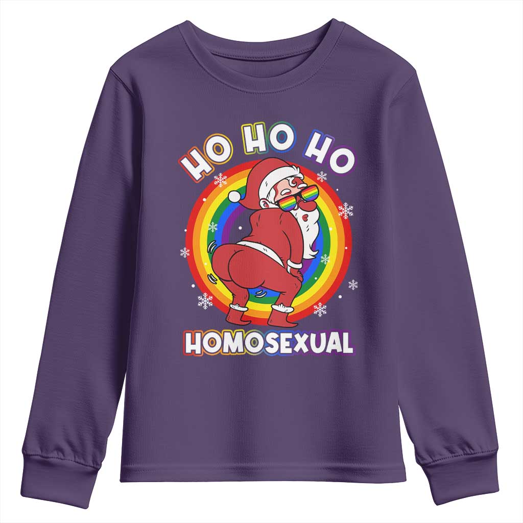 Funny Christmas LGBT Youth Sweatshirt Santa Ho Ho Ho Homosexual TS09 Purple Print Your Wear
