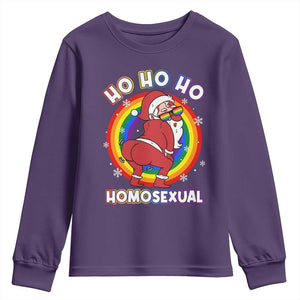 Funny Christmas LGBT Youth Sweatshirt Santa Ho Ho Ho Homosexual TS09 Purple Print Your Wear