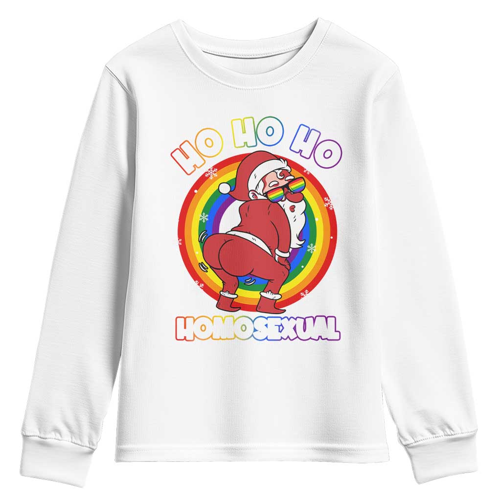 Funny Christmas LGBT Youth Sweatshirt Santa Ho Ho Ho Homosexual TS09 White Print Your Wear