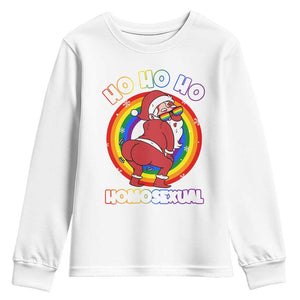 Funny Christmas LGBT Youth Sweatshirt Santa Ho Ho Ho Homosexual TS09 White Print Your Wear