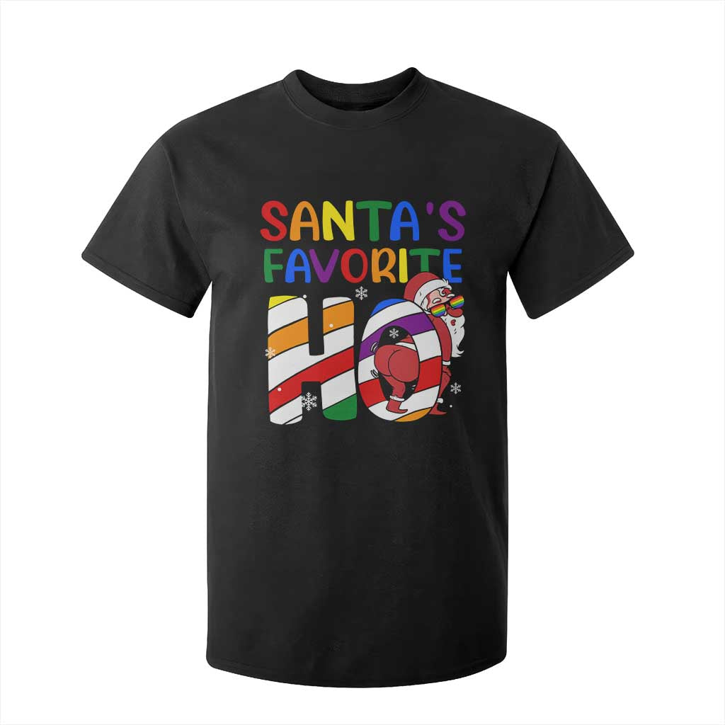Funny Christmas LGBT T Shirt For Kid Santas Favorite Ho Rainbow TS09 Black Print Your Wear