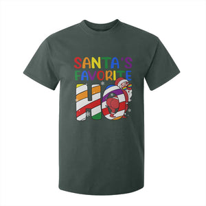 Funny Christmas LGBT T Shirt For Kid Santas Favorite Ho Rainbow TS09 Dark Forest Green Print Your Wear