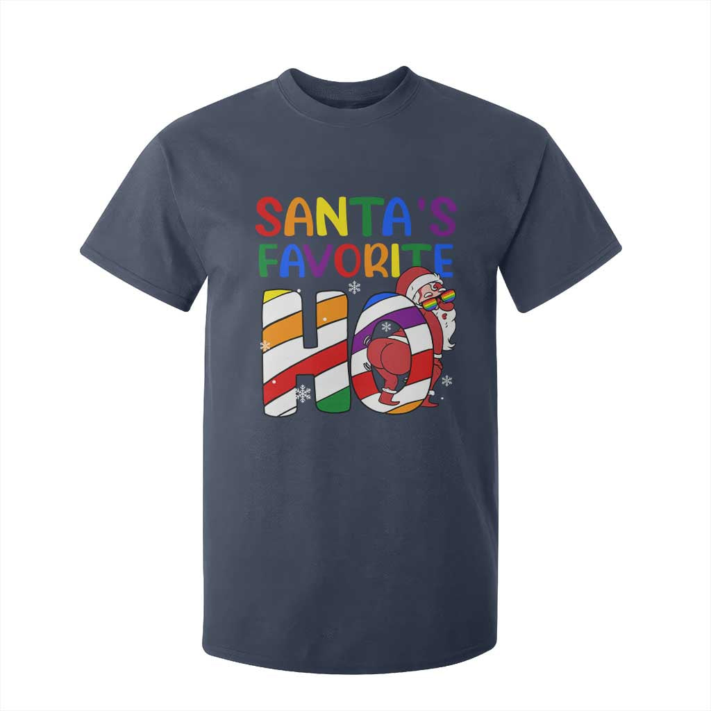 Funny Christmas LGBT T Shirt For Kid Santas Favorite Ho Rainbow TS09 Navy Print Your Wear