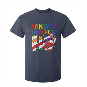 Funny Christmas LGBT T Shirt For Kid Santas Favorite Ho Rainbow TS09 Navy Print Your Wear