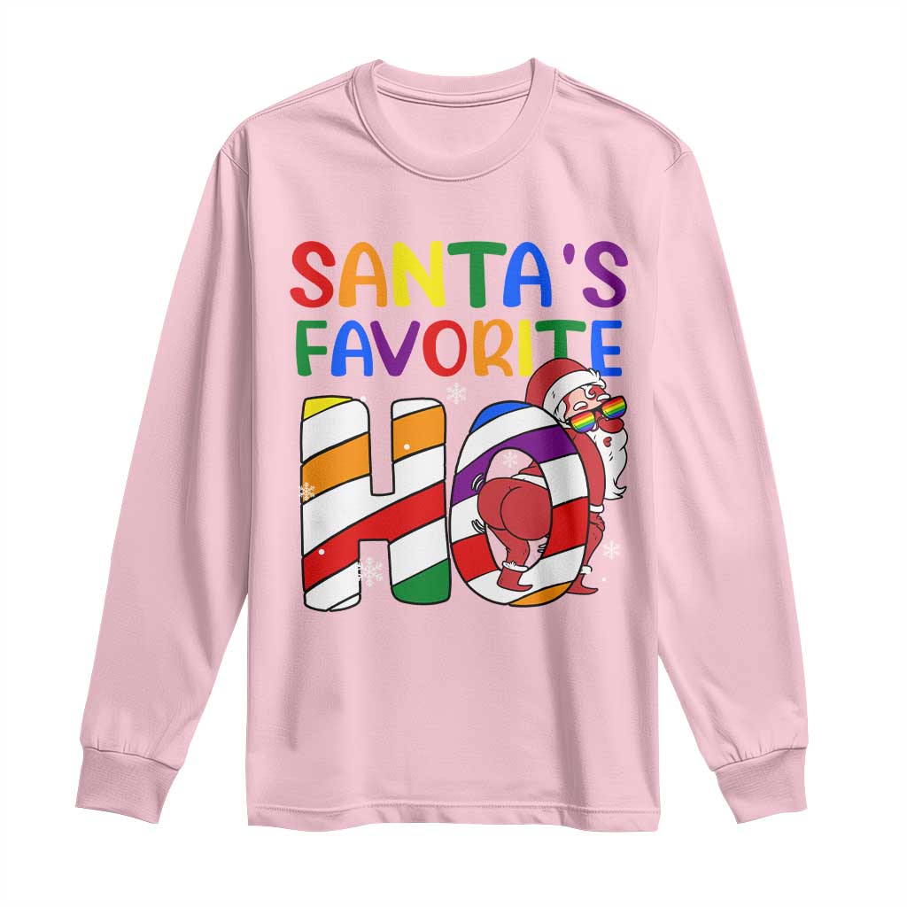 Funny Christmas LGBT Long Sleeve Shirt Santas Favorite Ho Rainbow TS09 Light Pink Print Your Wear