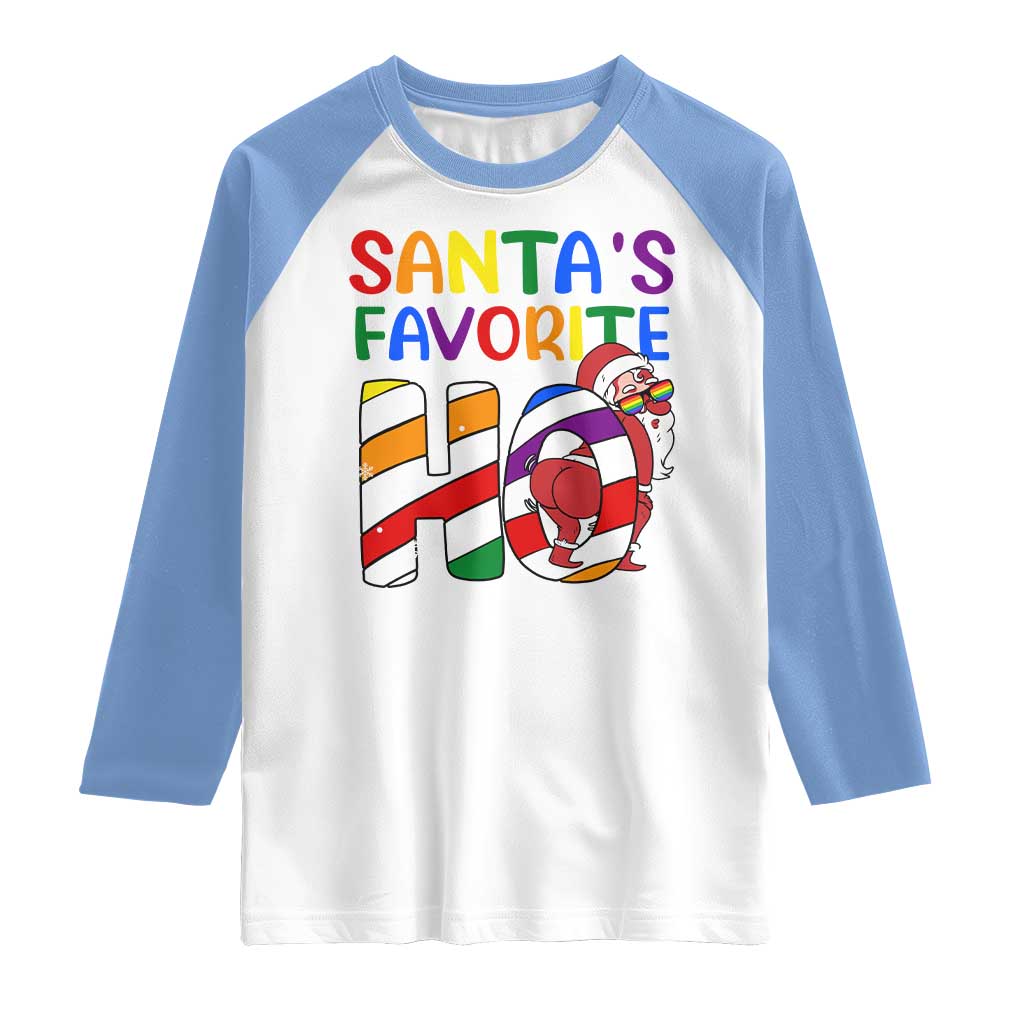 Funny Christmas LGBT Raglan Shirt Santas Favorite Ho Rainbow TS09 White Carolina Blue Print Your Wear
