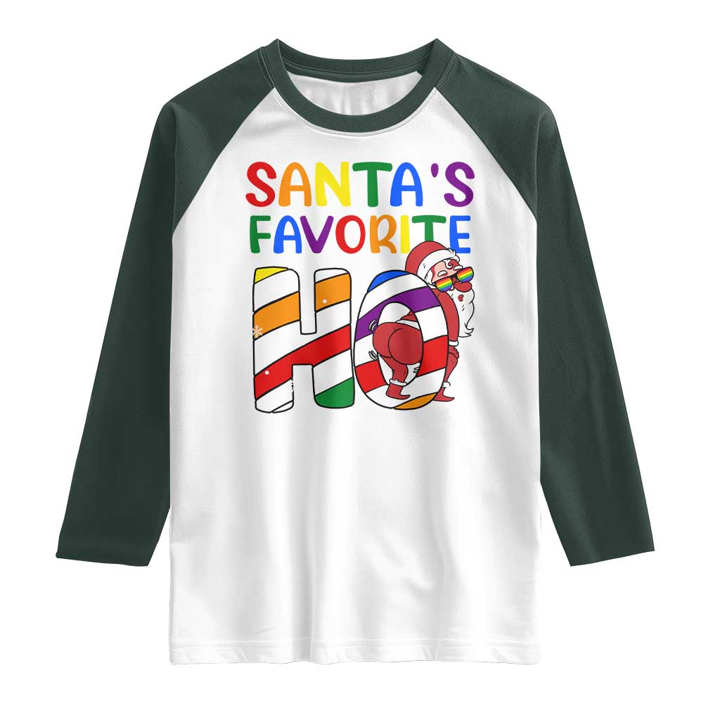 Funny Christmas LGBT Raglan Shirt Santas Favorite Ho Rainbow TS09 White Dark Forest Green Print Your Wear