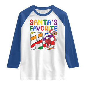 Funny Christmas LGBT Raglan Shirt Santas Favorite Ho Rainbow TS09 White Royal Print Your Wear