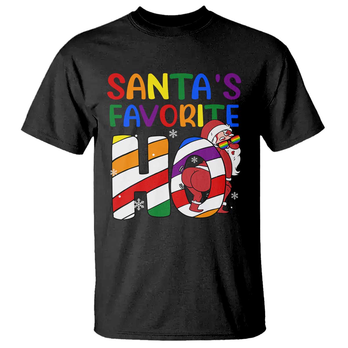 Funny Christmas LGBT T Shirt Santas Favorite Ho Rainbow TS09 Black Print Your Wear