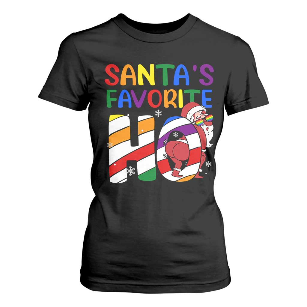 Funny Christmas LGBT T Shirt For Women Santas Favorite Ho Rainbow TS09 Black Print Your Wear