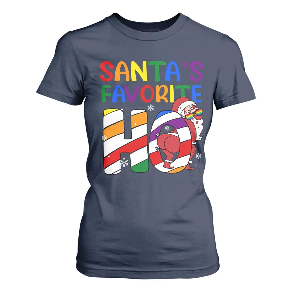 Funny Christmas LGBT T Shirt For Women Santas Favorite Ho Rainbow TS09 Navy Print Your Wear