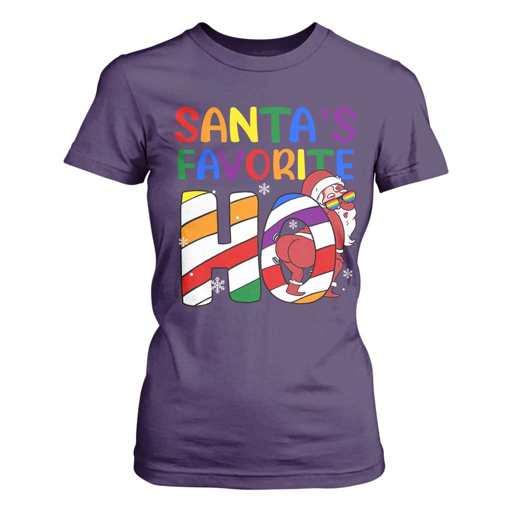 Funny Christmas LGBT T Shirt For Women Santas Favorite Ho Rainbow TS09 Purple Print Your Wear