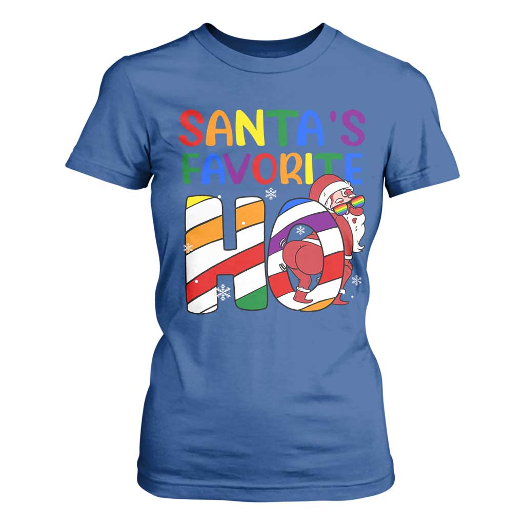 Funny Christmas LGBT T Shirt For Women Santas Favorite Ho Rainbow TS09 Royal Blue Print Your Wear