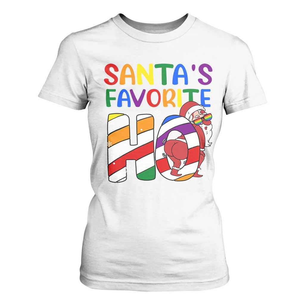 Funny Christmas LGBT T Shirt For Women Santas Favorite Ho Rainbow TS09 White Print Your Wear