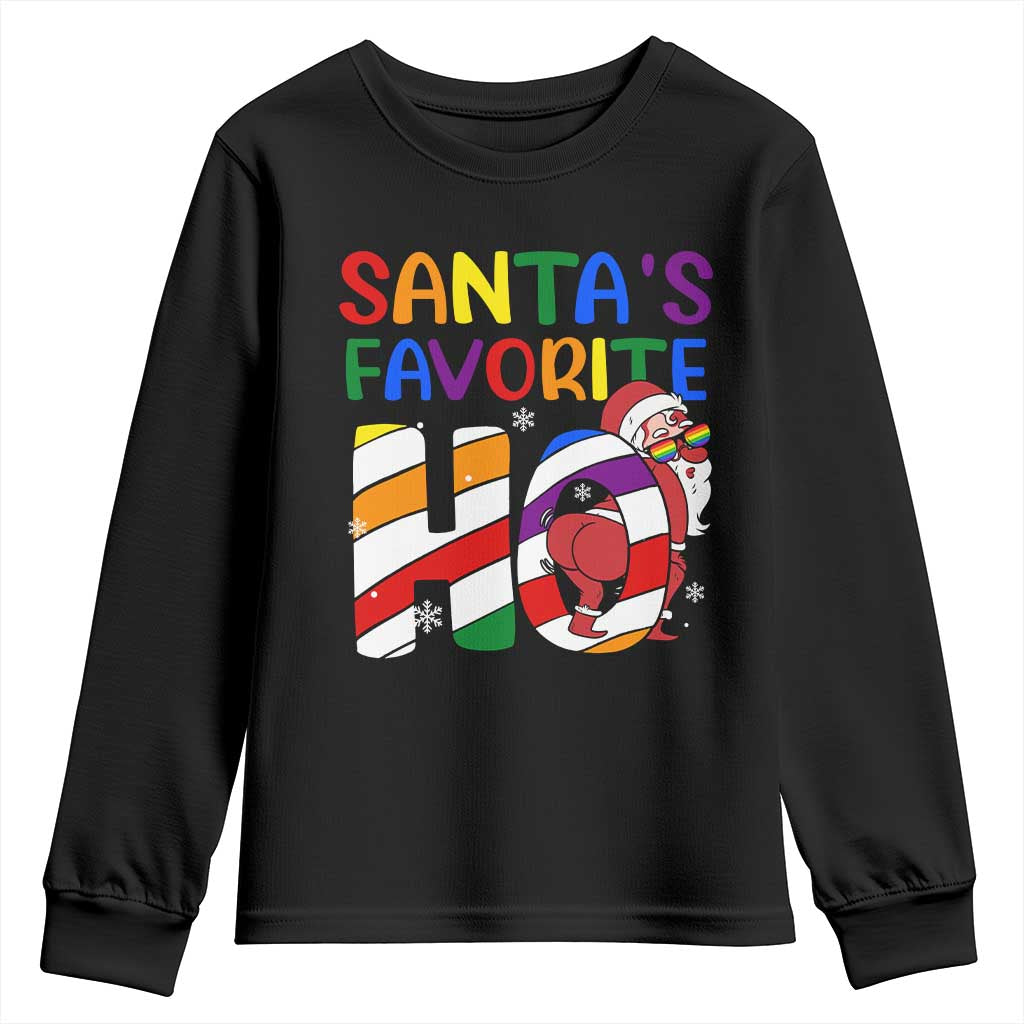 Funny Christmas LGBT Youth Sweatshirt Santas Favorite Ho Rainbow TS09 Black Print Your Wear