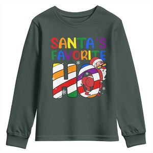 Funny Christmas LGBT Youth Sweatshirt Santas Favorite Ho Rainbow TS09 Dark Forest Green Print Your Wear