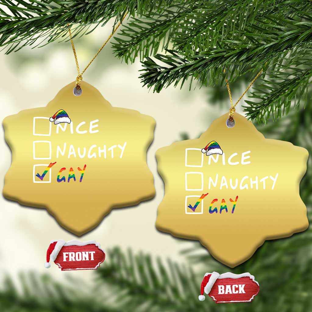 Funny Xmas LGBT Christmas Ornament Naughty Nice Gay TS09 Snow Flake Gold Print Your Wear