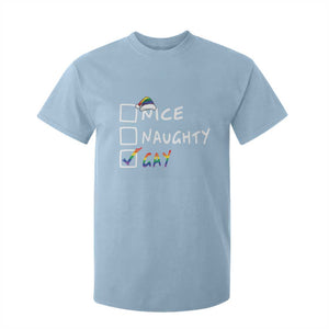 Funny Christmas LGBT T Shirt For Kid Naughty Nice Gay TS09 Light Blue Print Your Wear