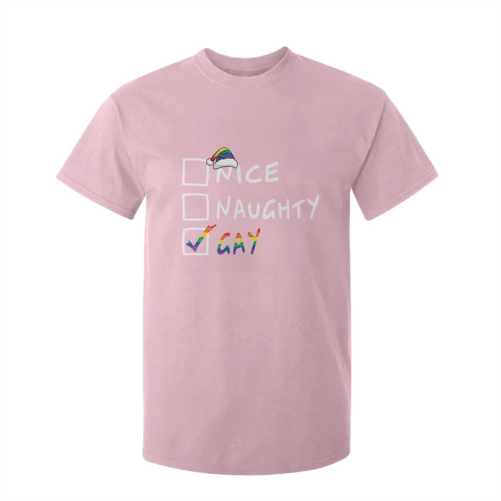 Funny Christmas LGBT T Shirt For Kid Naughty Nice Gay TS09 Light Pink Print Your Wear