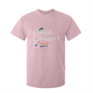 Funny Christmas LGBT T Shirt For Kid Naughty Nice Gay TS09 Light Pink Print Your Wear