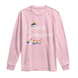 Funny Christmas LGBT Long Sleeve Shirt Naughty Nice Gay TS09 Light Pink Print Your Wear