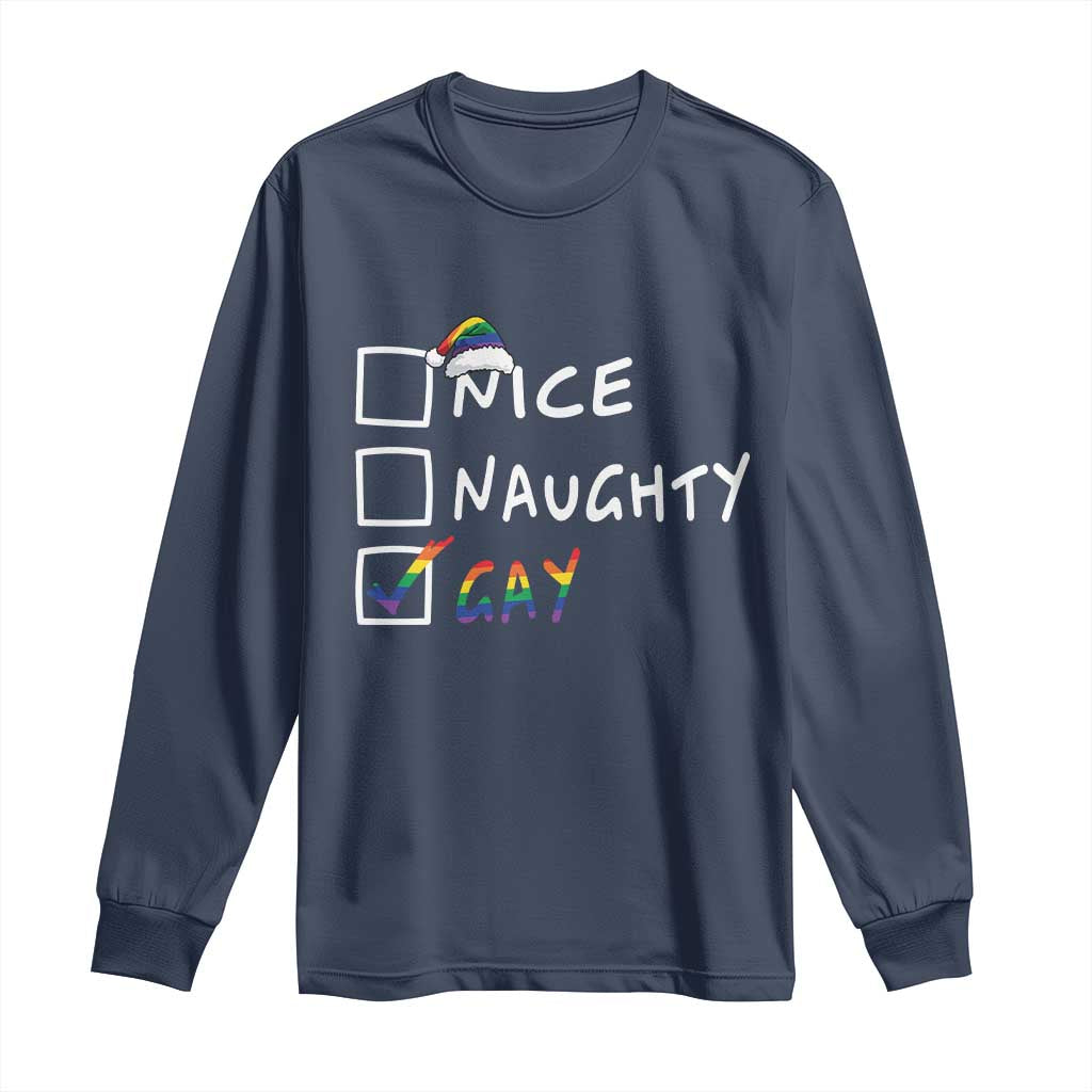 Funny Christmas LGBT Long Sleeve Shirt Naughty Nice Gay TS09 Navy Print Your Wear