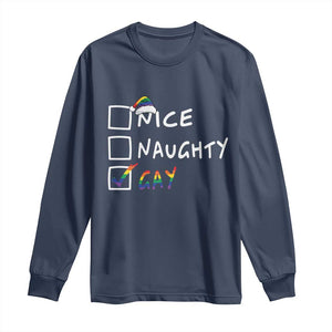 Funny Christmas LGBT Long Sleeve Shirt Naughty Nice Gay TS09 Navy Print Your Wear