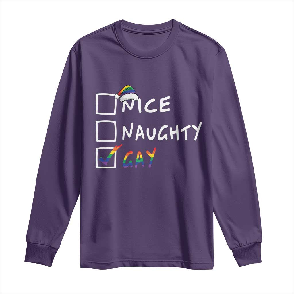 Funny Christmas LGBT Long Sleeve Shirt Naughty Nice Gay TS09 Purple Print Your Wear