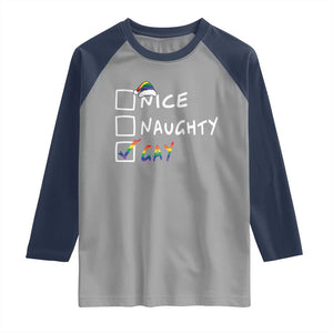 Funny Christmas LGBT Raglan Shirt Naughty Nice Gay TS09 Sport Gray Navy Print Your Wear