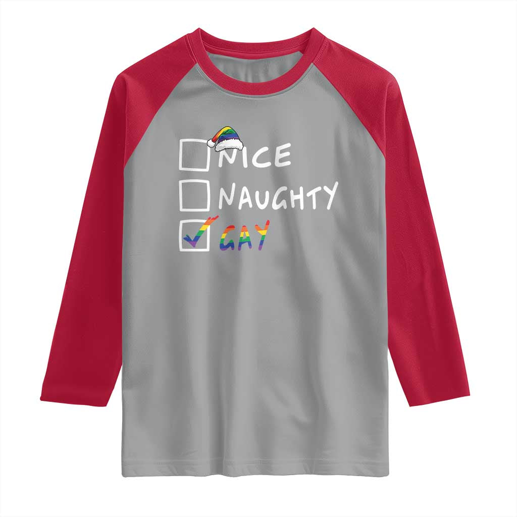 Funny Christmas LGBT Raglan Shirt Naughty Nice Gay TS09 Sport Gray Red Print Your Wear