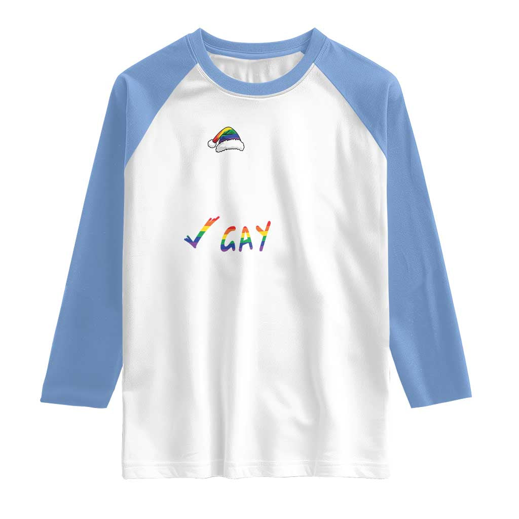Funny Christmas LGBT Raglan Shirt Naughty Nice Gay TS09 White Carolina Blue Print Your Wear