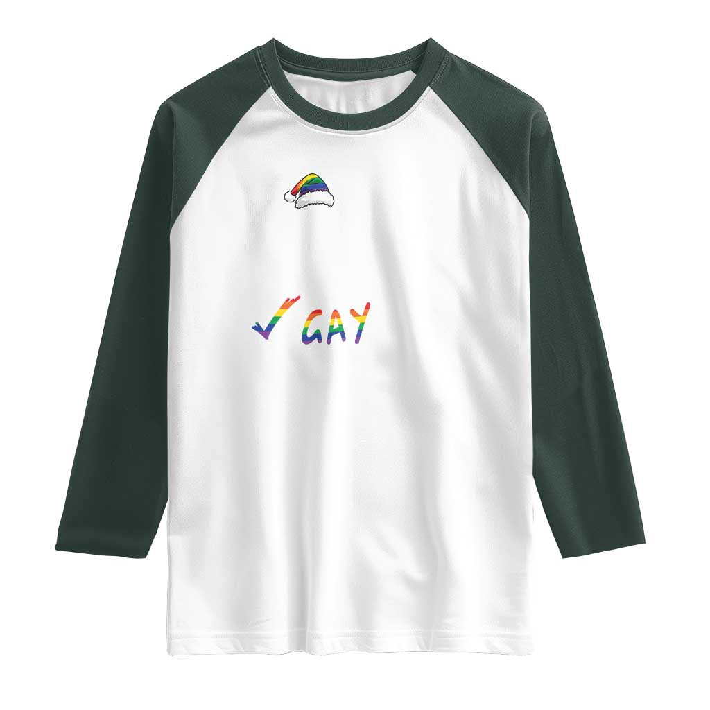 Funny Christmas LGBT Raglan Shirt Naughty Nice Gay TS09 White Dark Forest Green Print Your Wear
