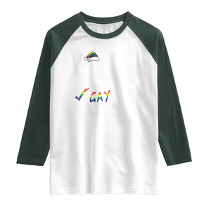 Funny Christmas LGBT Raglan Shirt Naughty Nice Gay TS09 White Dark Forest Green Print Your Wear