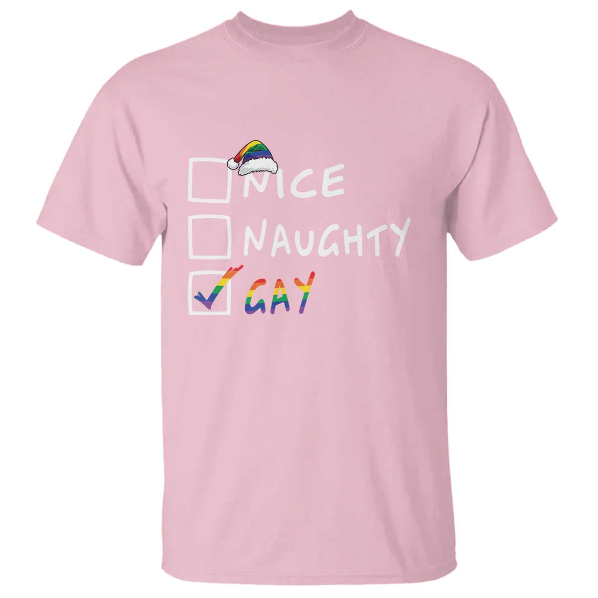 Funny Christmas LGBT T Shirt Naughty Nice Gay TS09 Light Pink Print Your Wear
