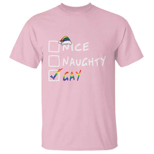 Funny Christmas LGBT T Shirt Naughty Nice Gay TS09 Light Pink Print Your Wear