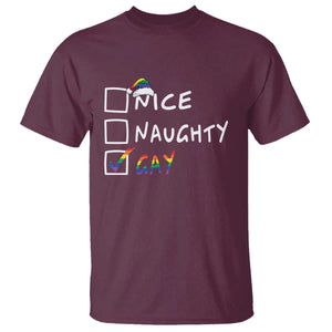 Funny Christmas LGBT T Shirt Naughty Nice Gay TS09 Maroon Print Your Wear
