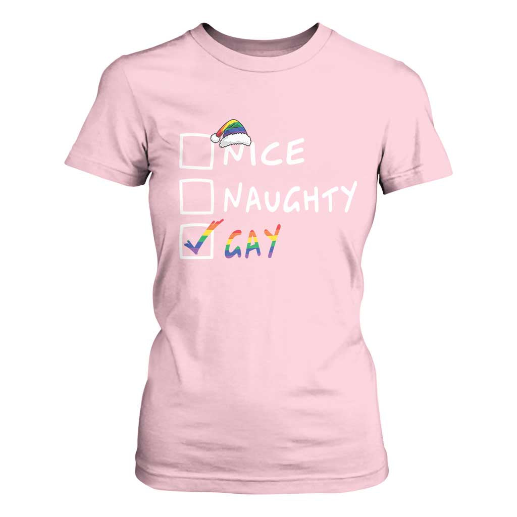 Funny Christmas LGBT T Shirt For Women Naughty Nice Gay TS09 Light Pink Print Your Wear