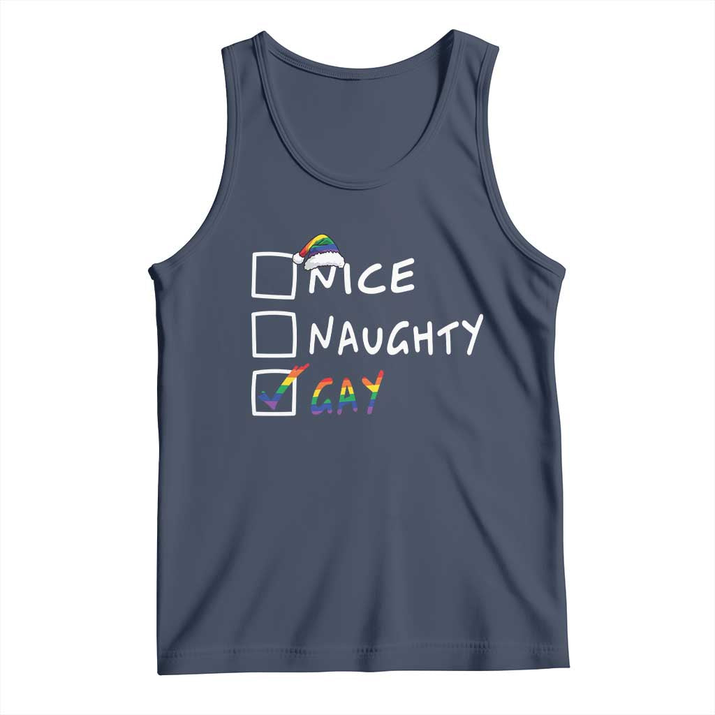 Funny Christmas LGBT Tank Top Naughty Nice Gay TS09 Navy Print Your Wear