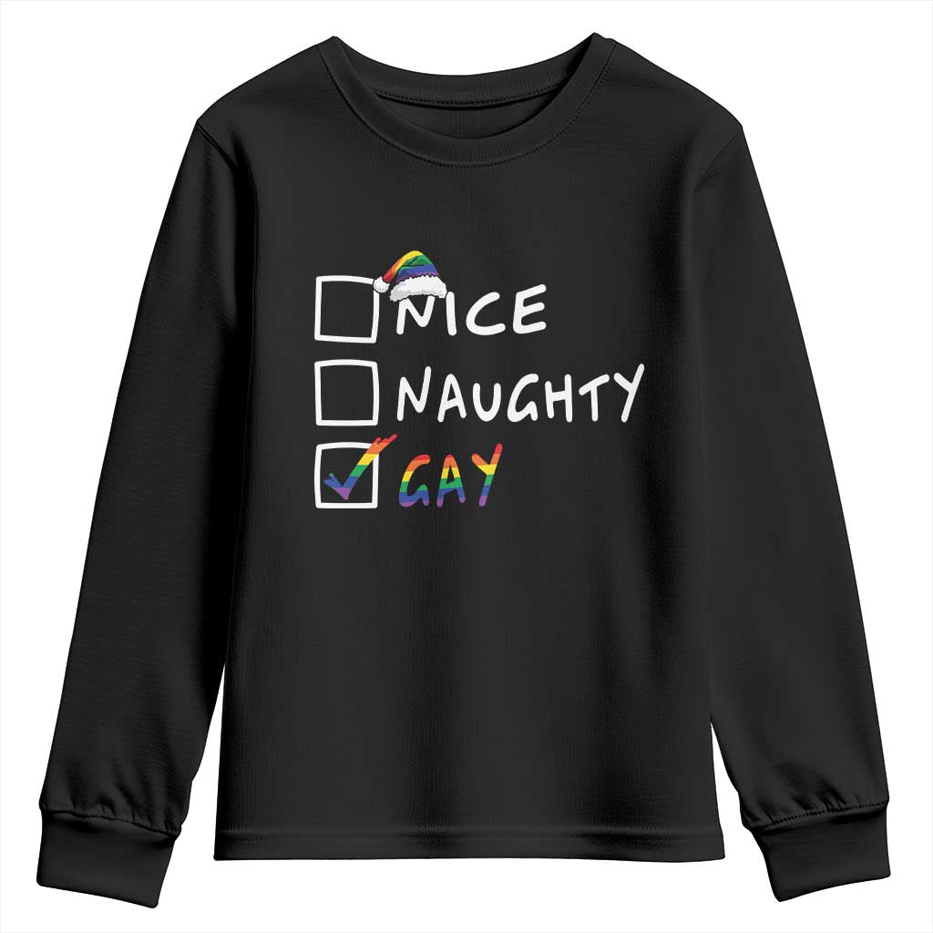 Funny Christmas LGBT Youth Sweatshirt Naughty Nice Gay TS09 Black Print Your Wear