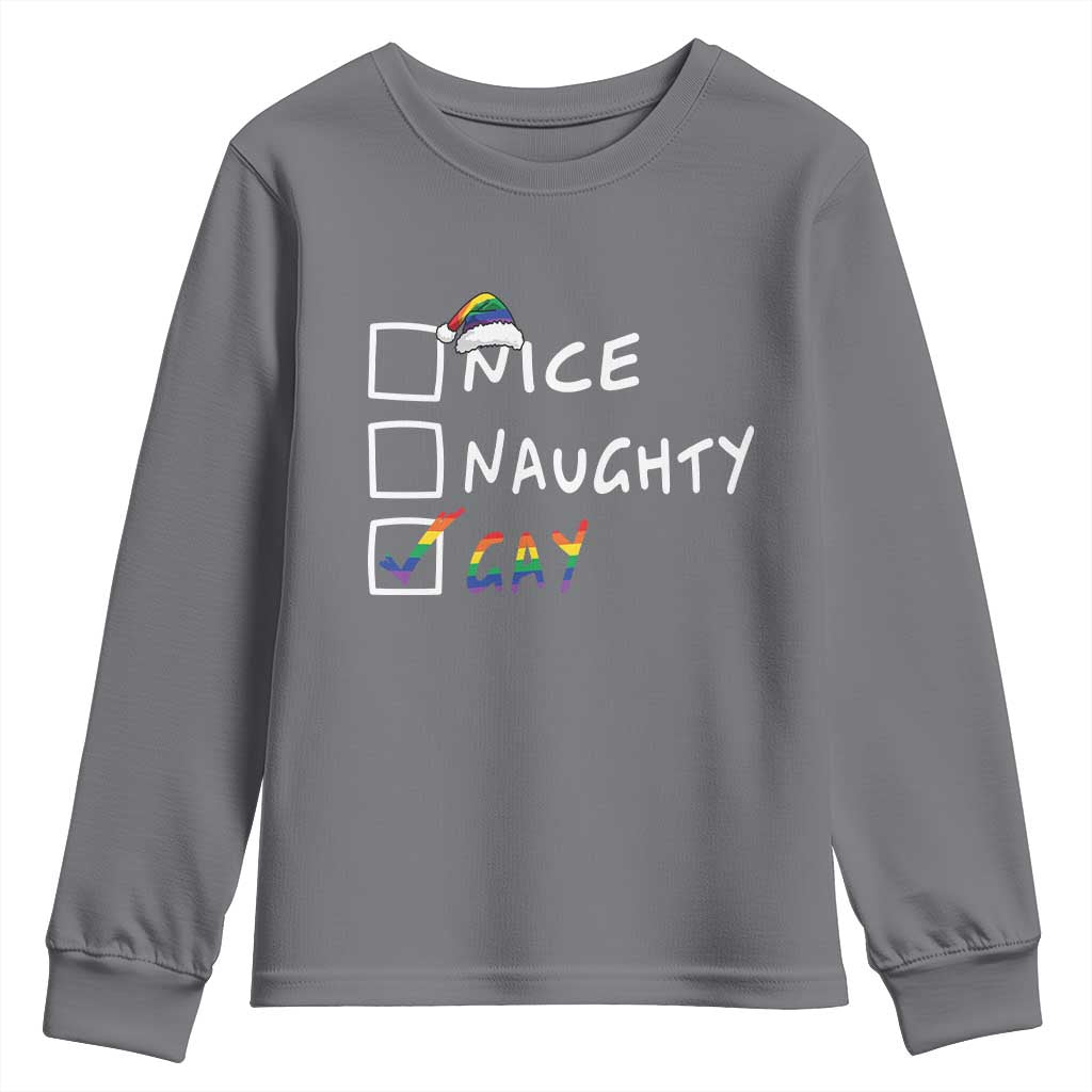 Funny Christmas LGBT Youth Sweatshirt Naughty Nice Gay TS09 Charcoal Print Your Wear