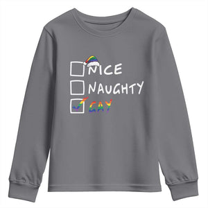 Funny Christmas LGBT Youth Sweatshirt Naughty Nice Gay TS09 Charcoal Print Your Wear