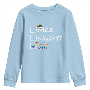 Funny Christmas LGBT Youth Sweatshirt Naughty Nice Gay TS09 Light Blue Print Your Wear