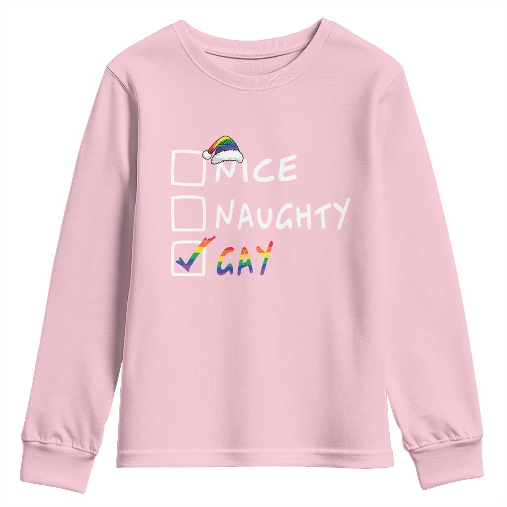 Funny Christmas LGBT Youth Sweatshirt Naughty Nice Gay TS09 Light Pink Print Your Wear