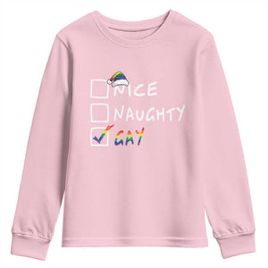 Funny Christmas LGBT Youth Sweatshirt Naughty Nice Gay TS09 Light Pink Print Your Wear